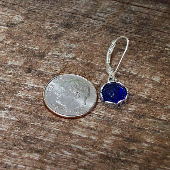 Recycled Vintage 1960's Cobalt Noxzema Jar Sterling Botanical Lever back Earring - Picture 4 of 5